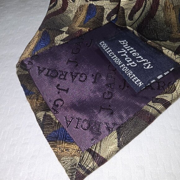 VINTAGE J. GARCIA BUTTERFLY TRAP COLLECTION 100% SILK TIE MENS ABSTRACT GREEN - Picture 3 of 5